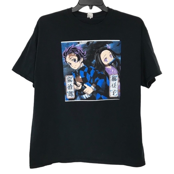 Demon Slayer Tanjiro & Nezuko Graphic T-Shirt Black Size XLARGE XL 100% Cotton - Picture 1 of 9